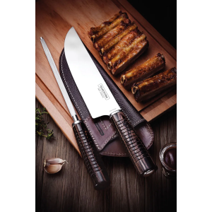 Cuchillo de 20 cm para barbacoa con afilador y funda de cuero